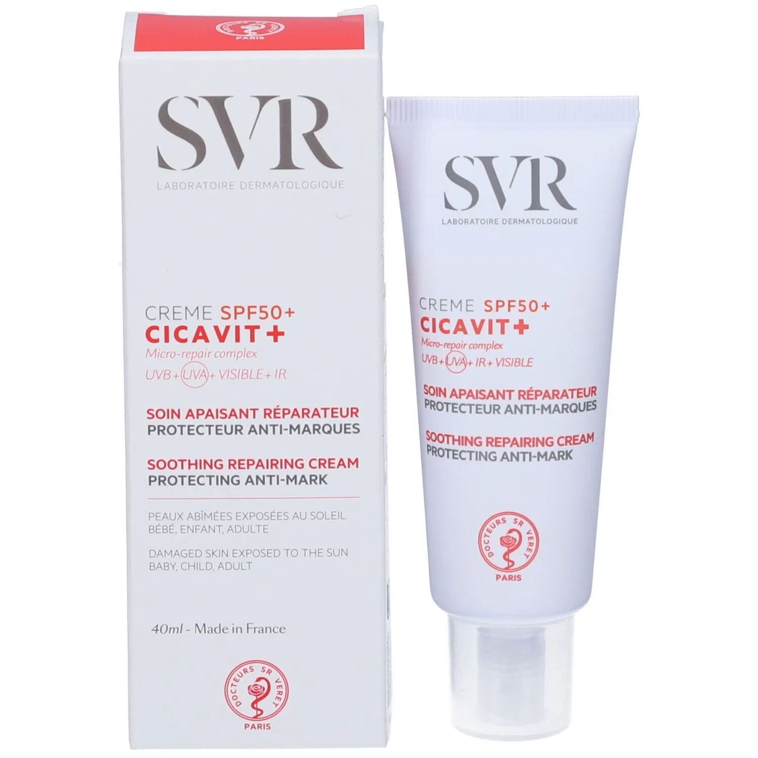 SVR-001 SVR Cicavit+ crème SPF50+ soin apaisant réparateur, protecteur anti-marque SVR - tube de 40 ml – Image 1